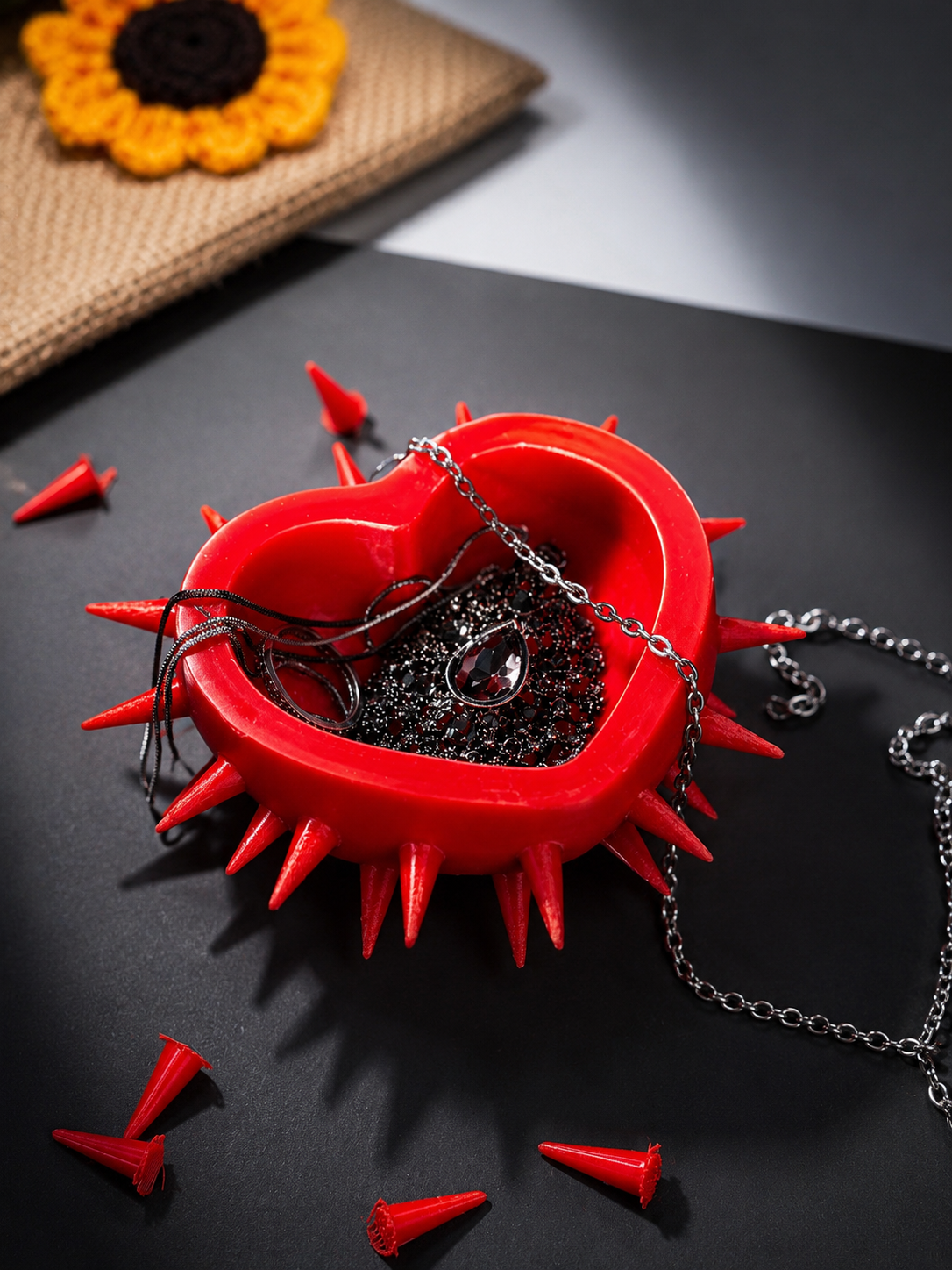 Goth Spiked Heart Ring Display & Jewelry Dish