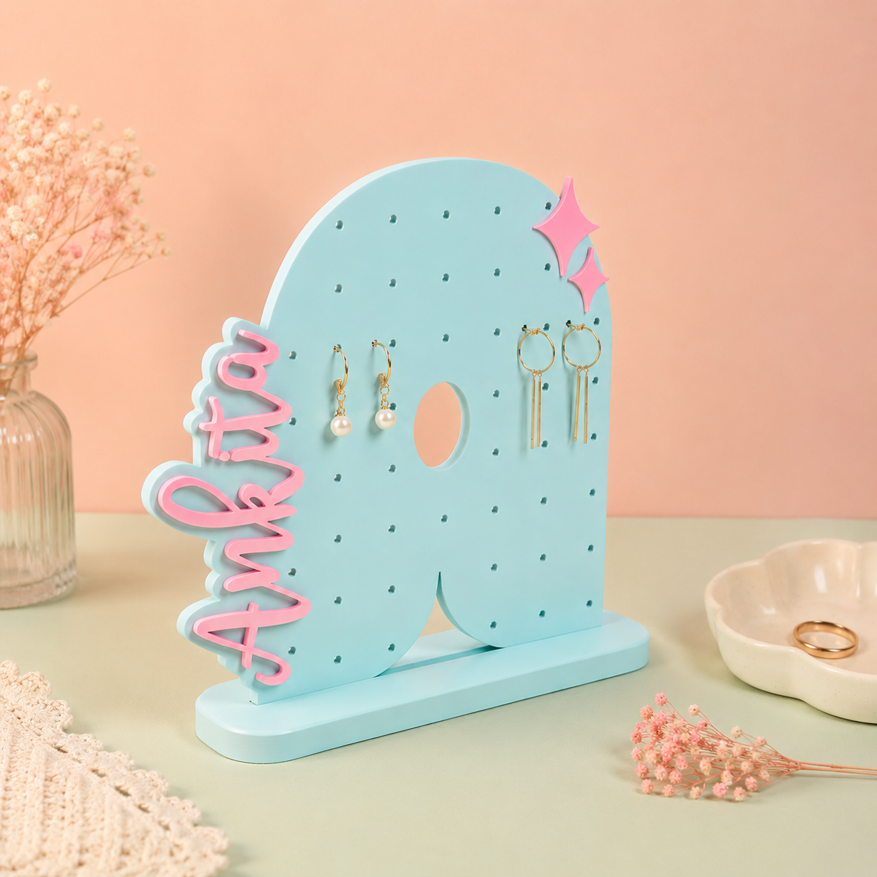 Custom Letter Earring Display with Personalized Name