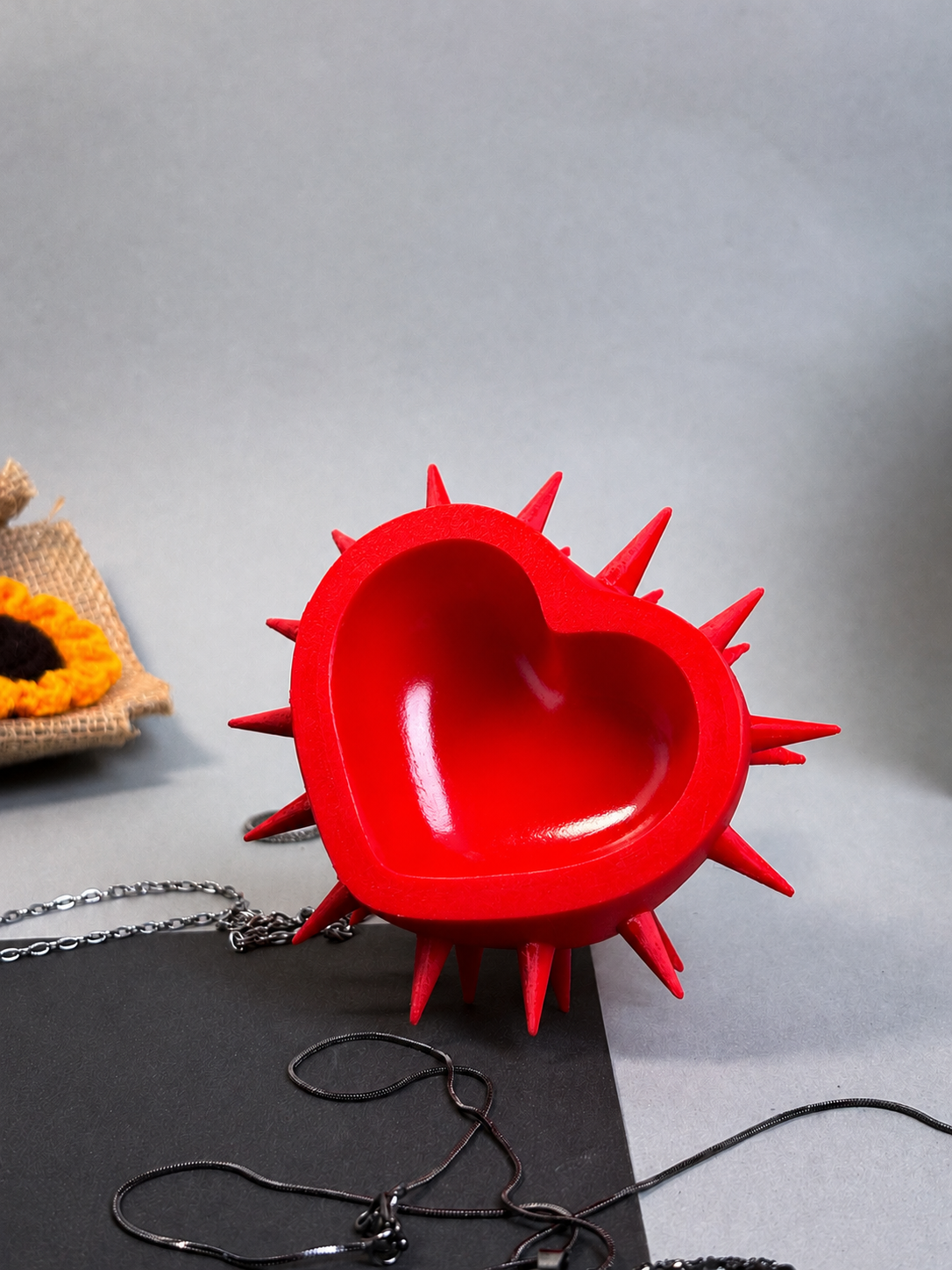 Goth Spiked Heart Ring Display & Jewelry Dish